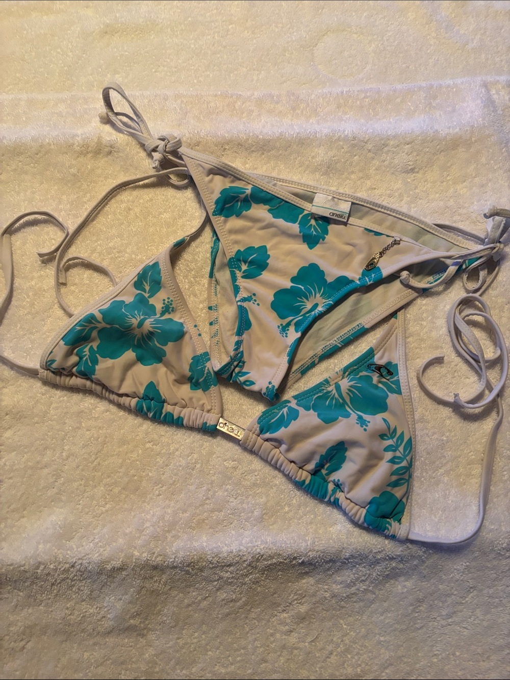 Vintage O'Neill Cream Bikini Set with Teal Floral Print